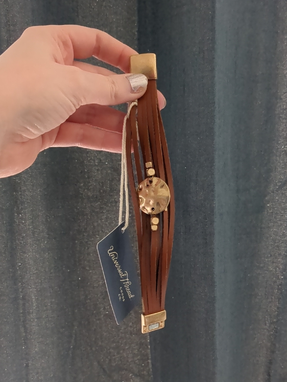 Universal Thread Brown Multi-Strand Leather Bracelet with Gold Medallion